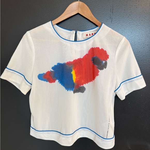 Marni size 8 EUC “Summertime 🦜” Saturday morn shear poly/cotton slight crop rare - Picture 9 of 16